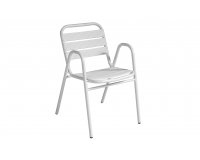 Białe krzesło aluminiowe bistro lub na balkon sztaplowane CALIPSO podłokietniki 