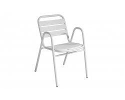 Białe krzesło aluminiowe bistro lub na balkon sztaplowane CALIPSO podłokietniki 