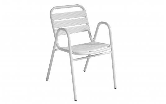 Białe krzesło aluminiowe bistro lub na balkon sztaplowane CALIPSO podłokietniki Białe krzesło aluminiowe bistro lub na balkon sztaplowane CALIPSO podłokietniki