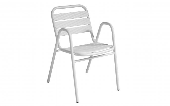 Białe krzesło aluminiowe bistro lub na balkon sztaplowane CALIPSO podłokietniki 