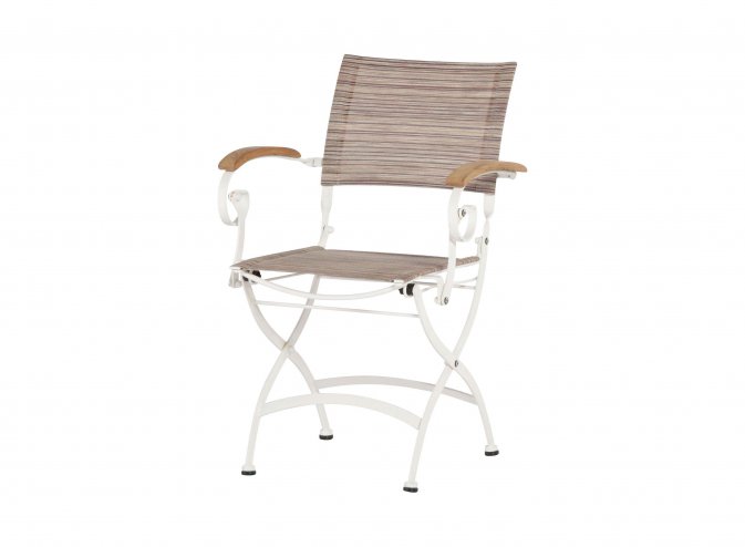 składane białe krzesło ogrodowe podłokietniki teak