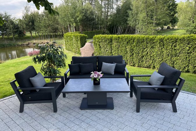 Meble ogrodowe aluminiowe ciemnoszare z podnoszonym stołem TIMBER Life