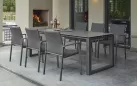 ekskluzywny rozkłdany stół PRIMAVERA 220 do 340 cm blat ceramiczny nogi ciemnoszare krzesło SENSE