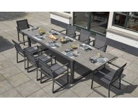 ekskluzywny rozkłdany stół PRIMAVERA 220 do 340 cm blat ceramiczny nogi ciemnoszare krzesło Primavera Stack