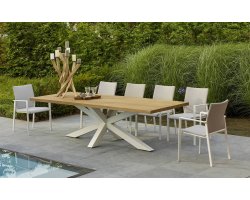 stół z podstawą krzyżową biały / blat teak