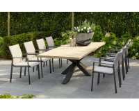 Meble ogrodowe aluminiowo-teakowe ciemnoszare TIMOR - zestaw stołowy 280 cm z krzesłami sense