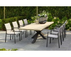 Meble ogrodowe aluminiowo-teakowe ciemnoszare TIMOR - zestaw stołowy 280 cm z krzesłami sense