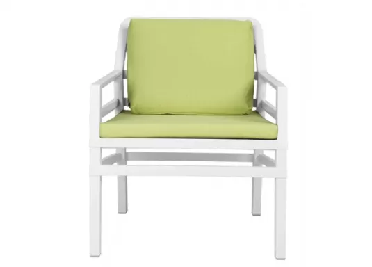 biały fotel Nardi ARIA z poduszką lime