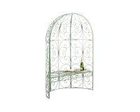 ZIELONY ANTYCZNY półpawilon z ławką metalowy retro na rośliny pnące