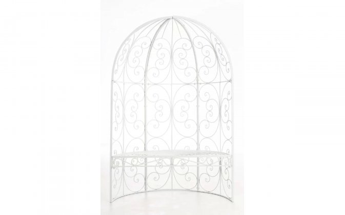 BIAŁY półpawilon z ławką metalowy retro na rośliny pnące