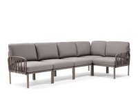 Modułowa sofa narożna komodo nardi z konstrukcją w kolorze tortora i poduszkami grigio