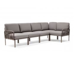 Modułowa sofa narożna komodo nardi z konstrukcją w kolorze tortora i poduszkami grigio