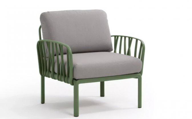 Fotel wypoczynkowy ogrodowy z polipropylenu komodo nardi kolor agave poduszka grigio