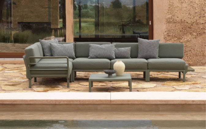 Modułowy nowoczesny narożnik ogrodowy máximo nardi cactus poduszki Timo Sunbrella