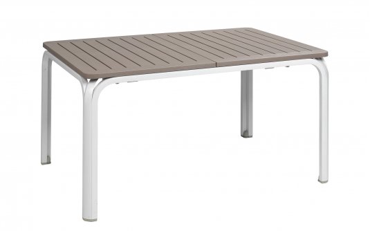 Rozkładany stół ogrodowy nardi ALLORO 140-210 blat tortora nogi białe Rozkładany stół ogrodowy nardi ALLORO 140-210 blat tortora nogi białe