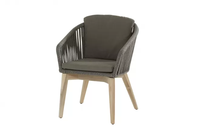krzesło ogrodowe z nogami teak SANTANDER szare siedzisko poszarzany teak