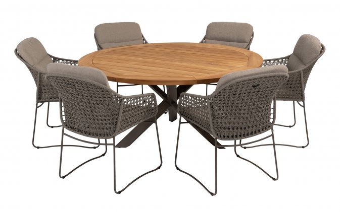 Komplet stołowy z krzesłami MORETTI i okrągłym stołem teak Ø160 Prado