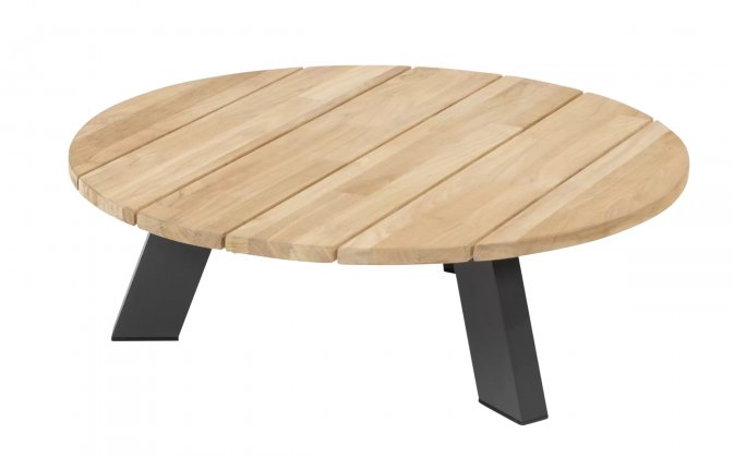 Okrągły stolik kawowy ogrodowy COSMIC Ø78 grafitowy z blatem teak