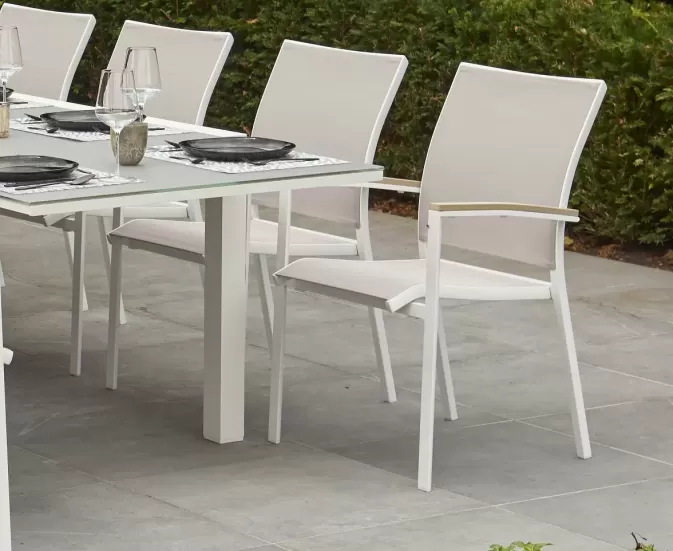 fotel aluminium biały tekstylina