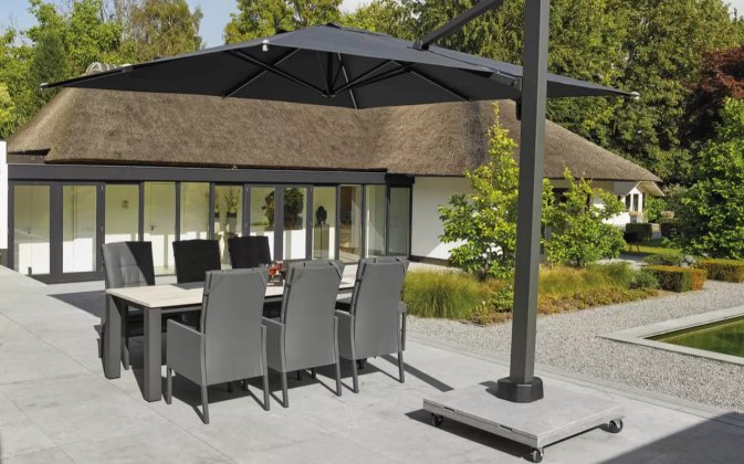 Obrotowy parasol ogrodowy 3x5x3 PALERMO Life antracyt podstawa granitowa na kółkach.