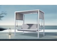 Huśtawka ogrodowa 3-osobowa – aluminiowa, poduszki Olefin, szaro-biała