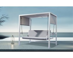 Huśtawka ogrodowa 3-osobowa – aluminiowa, poduszki Olefin, szaro-biała