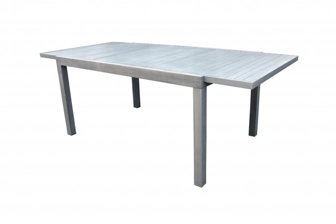 stół aluminium rozsuwany 150-210 cm powłoka drewnopodobna jasnoszara