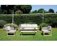 DRESDA zestaw wypoczynkowy ogrodowy akacja 2 fotele sofa stolik sabbia