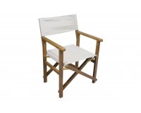 składane krzesło drewniane z siedziskiem z materiału w kolorze ecru