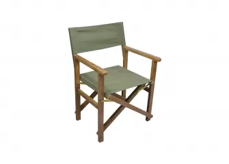 składane krzesło drewniane z siedziskiem z materiału w kolorze szławia.