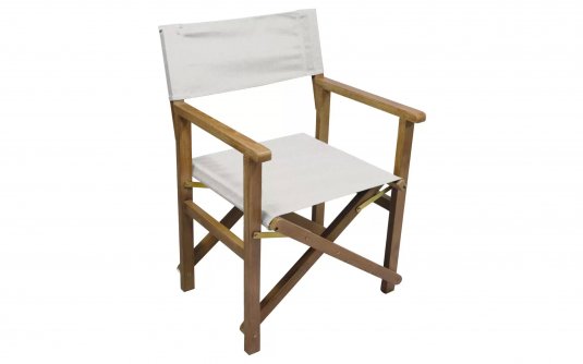 składane krzesło drewniane z siedziskiem z materiału w kolorze ecru