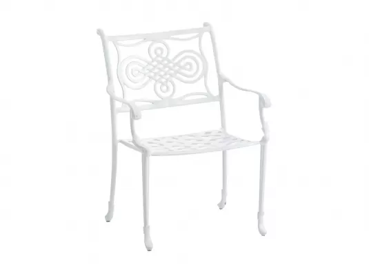 biały fotel aluminiowy z podłokietnikami retro