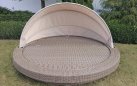 Łóżko ogrodowe okrągłe z technorattanu SIROS z daszkiem brązowy matowy