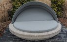 Łóżko ogrodowe okrągłe z technorattanu SIROS z daszkiem jasnoszare