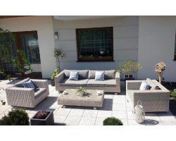 duży komplet wypoczynkowy z jasnoszarego technorattanu