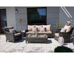 meble wypoczynkowe na taras z technorattanu szarobrązowe