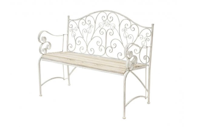 Metalowa łąwka ogrodowa biała postarzana prowansalska GATSBY 