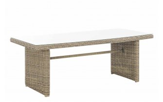 Beżowy stół ogrodowy z technorattanu okragłego AVINION BIG VIP