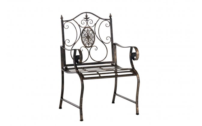 Metalowy fotel w stylu prowansalskim z podłokietnikami PAURI kolor brąz metaliczny