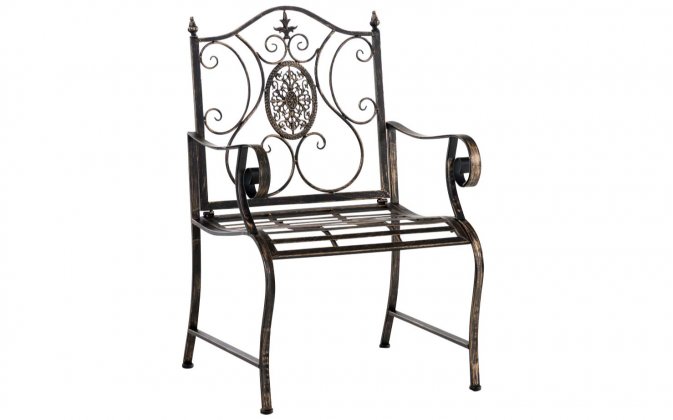 Metalowy fotel w stylu prowansalskim z podłokietnikami PAURI kolor brąz metaliczny