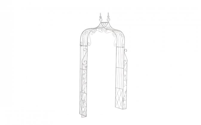 Metalowy łuk kuriany na pnącza ogrodowy w kolorze białym antycznym aurora