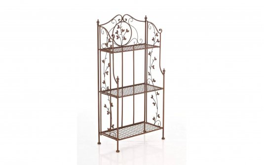 Brązowy rdzawy składany regał metalowy w stylu retro z metaloplastyki RIVOL Brązowy rdzawy składany regał metalowy w stylu retro z metaloplastyki RIVOL