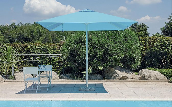 Parasol ogrodowy BORA aluminium noga biała 3×3 m akryl lub Olefin profile aluminiowe
