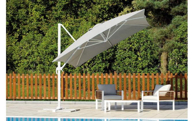 Biały / poszycie JASNOSZARE parasol ogrodowy 3x3 m noga boczna TRINIDAD