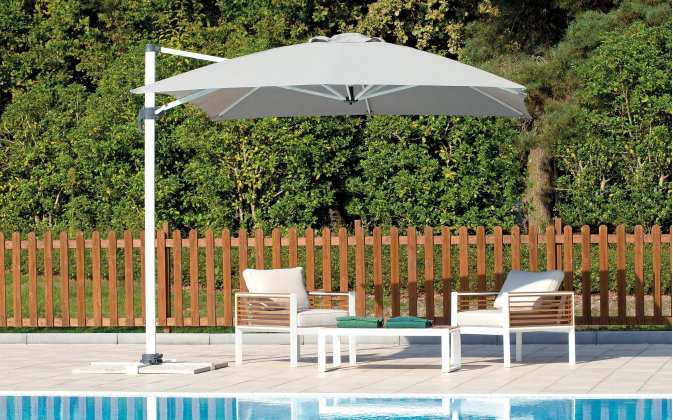 parasol z białą noga boczną 3x4 m jasnoszary spuncrylic VINALES