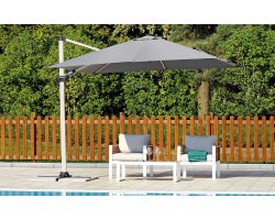 Parasol ogrodowy obrotowy i pochylany w 2 osiach VARADERO noga drewno / poszycie szare