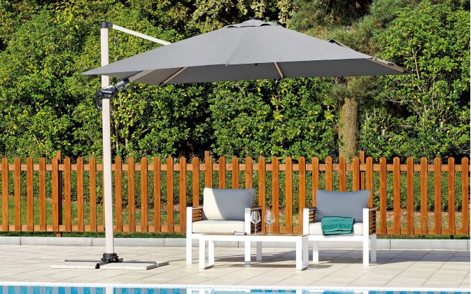 Parasol ogrodowy obrotowy i pochylany w 2 osiach VARADERO noga drewno / poszycie szare