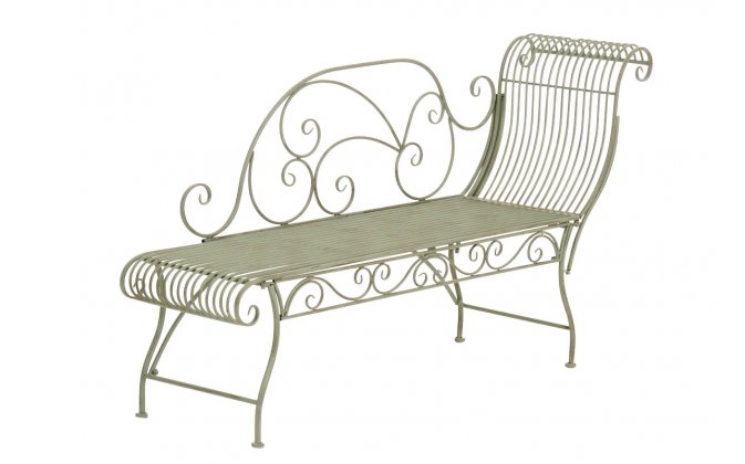 zielony szezlong ogrodowy metaloplastyka