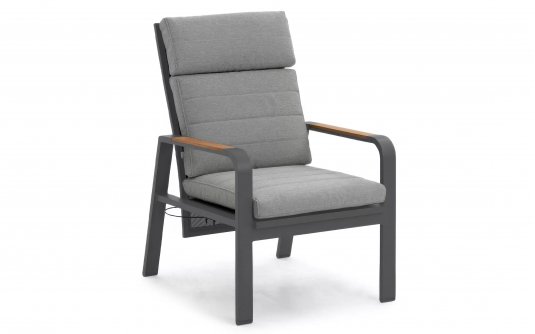 Fotel wypoczynkowy ogrodowy z pochylanym oparciem MONTANA grafitowe aluminium / szara poduszka