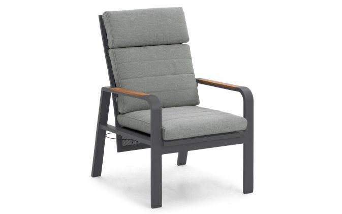 Fotel wypoczynkowy ogrodowy z pochylanym oparciem MONTANA grafitowe aluminium / szara poduszka